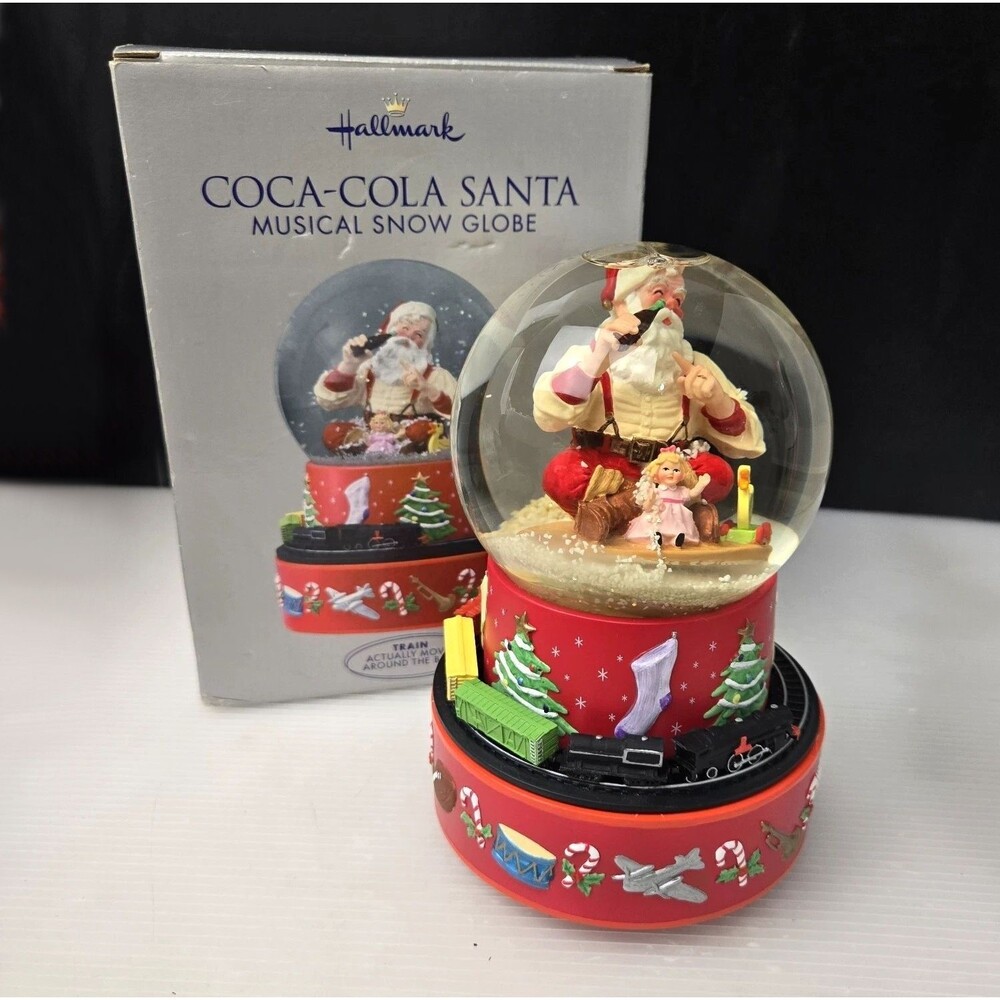 2001 Hallmark Coca-Cola Santa Musical Snow Globe With Moving Train NIB Vintage